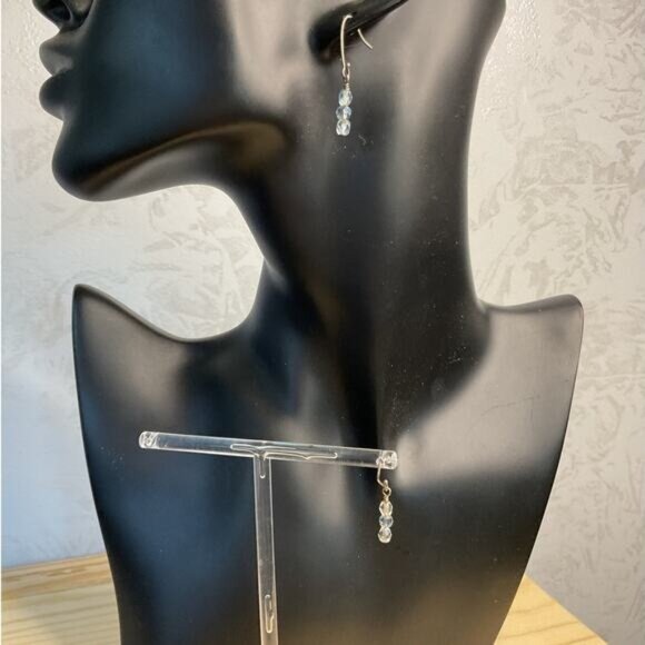 Clear and Blue Beaded Drop Dangle Earrings - Picture 1 of 4